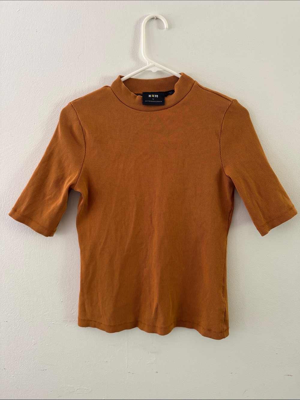 Anthropologie Maeve ribbed mock neck top camel brown Sz S